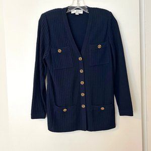 St. John Collection by Marie Gray Navy Ribbed Sweater jacket size 2